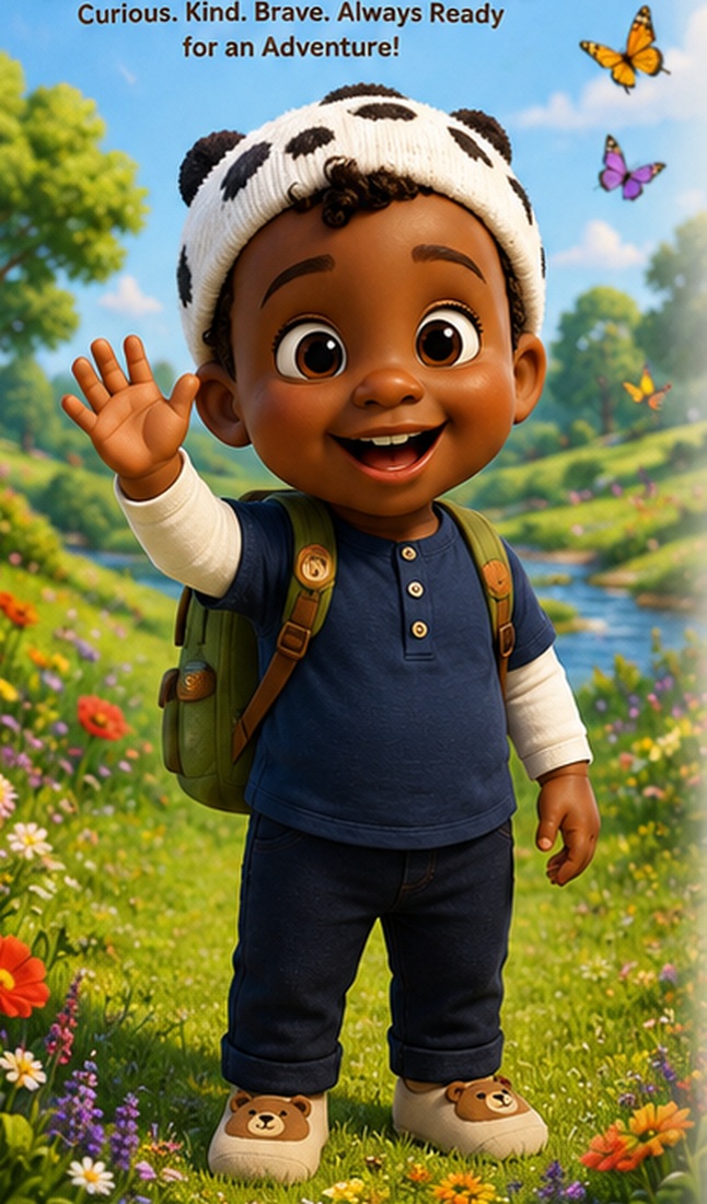 David, The Little Explorer, smiling in a meadow